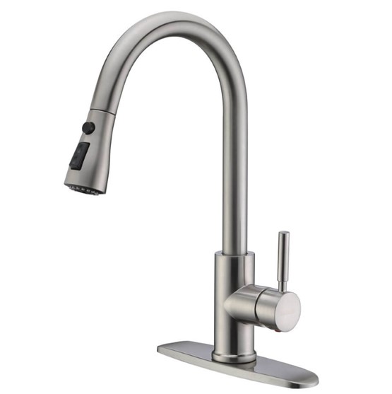 WEWE Single-Handle Brushed Nickel Pull-Out Sink Faucet